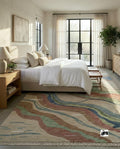 Hand Knotted Abstract Oushak Rug, 100% New Zealand Wool, Organic Waves Design