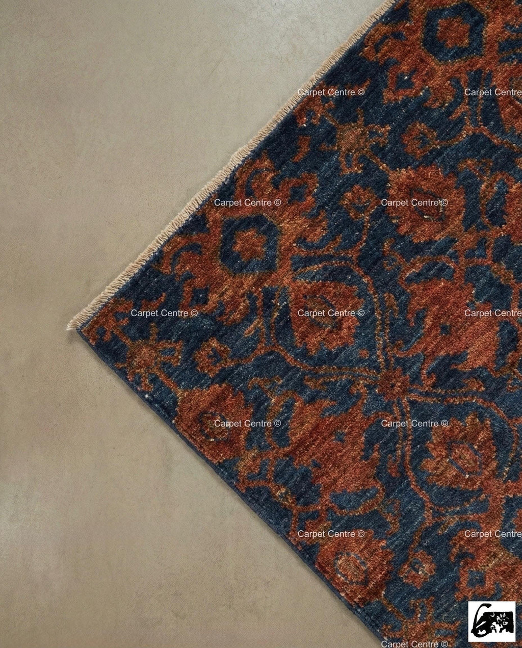 Hand Knotted Wool Rug, Navy Blue Oushak Runner, William Morris Style