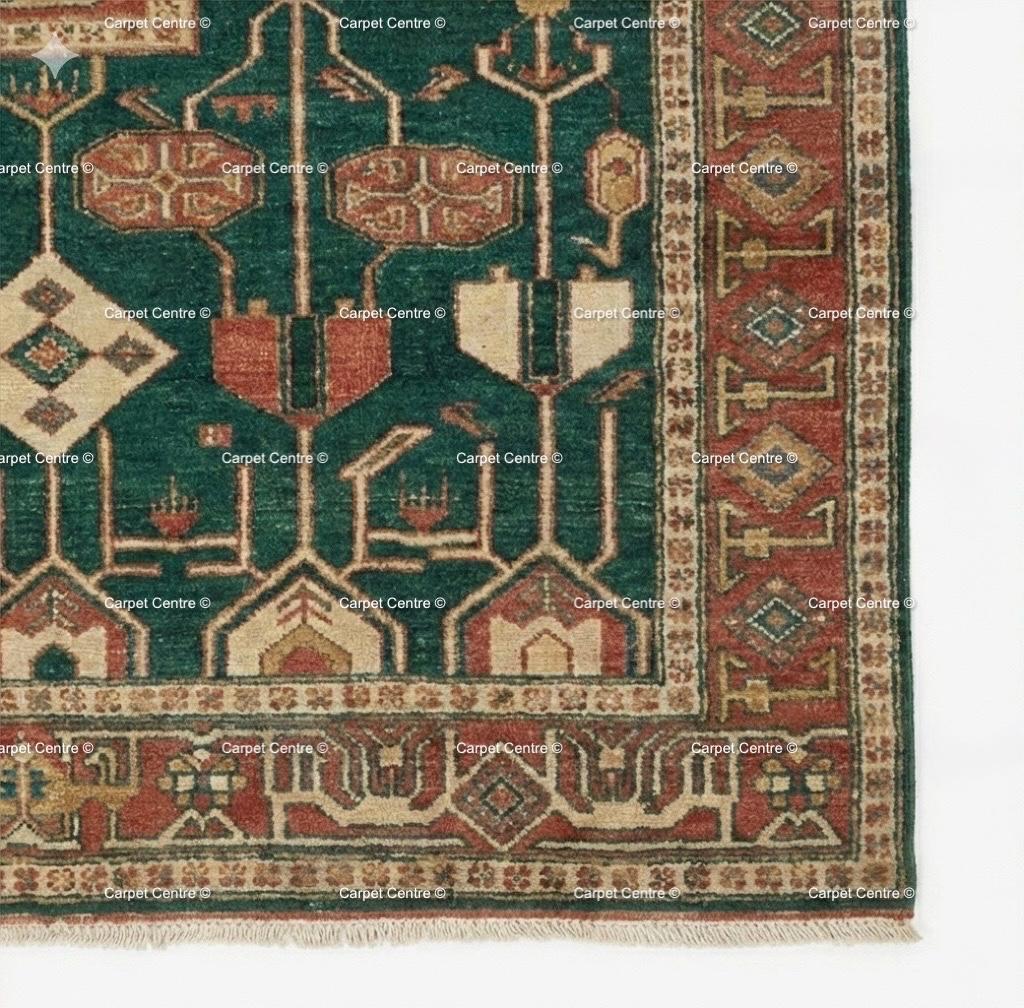 Green Hand Knotted Wool Oushak Rug – Turkish Vintage Tribal Decor