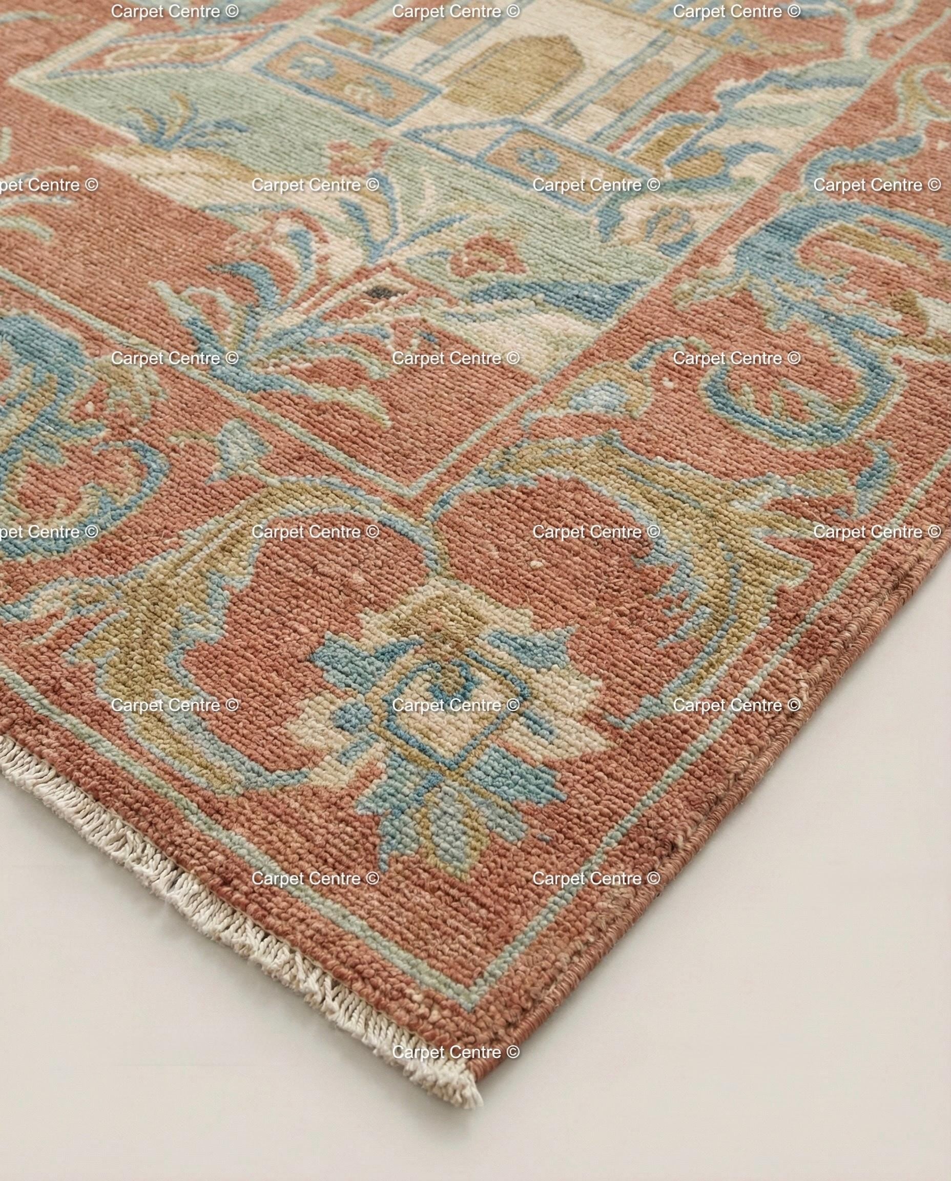Terracotta Chinoiserie Wool Rug, Hand Knotted Oushak, Dragon Crane Motif