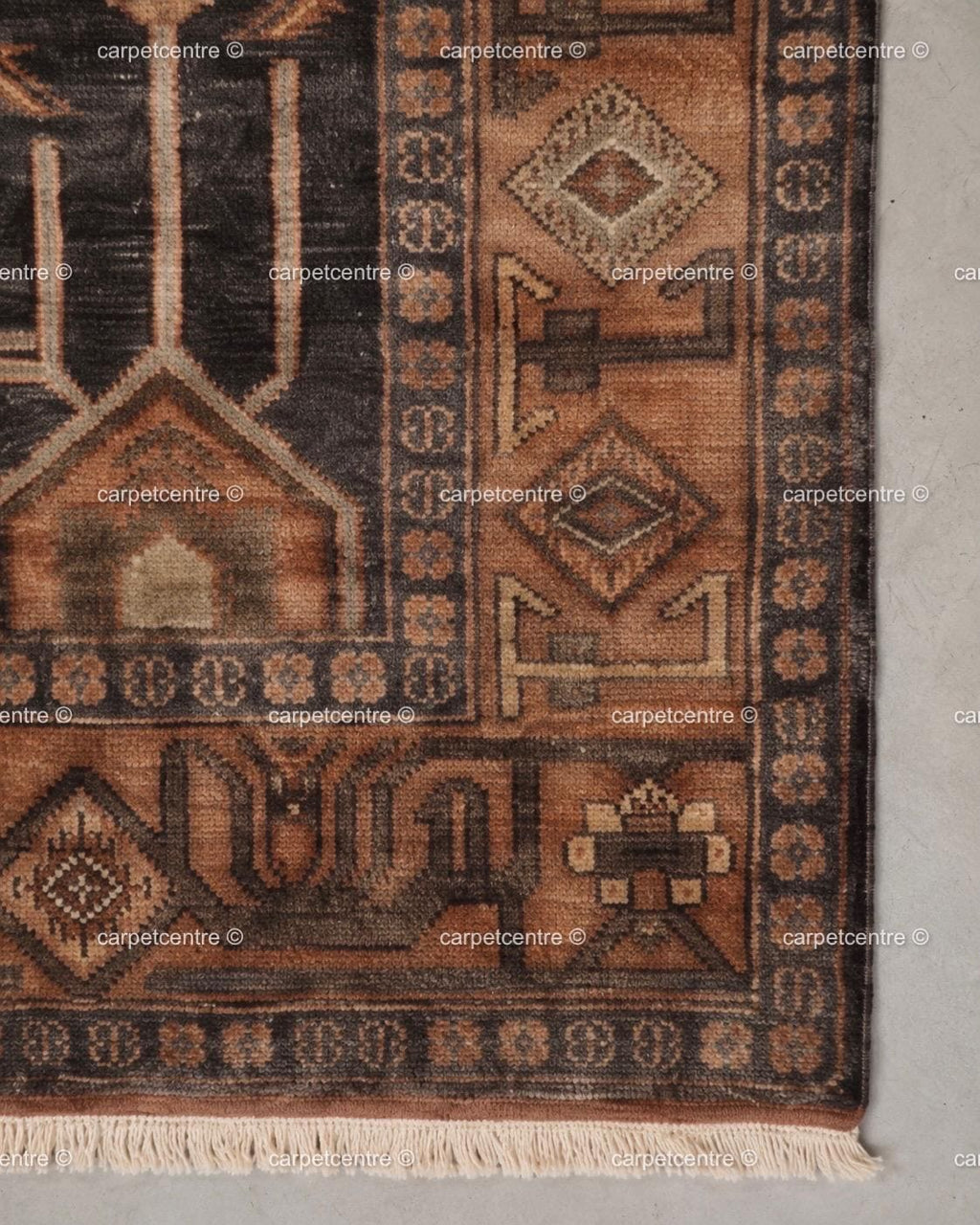 Hand Knotted Oushak Wool Rug, Dark Brown Tribal Vintage Turkish Geometric 8x10 9x12 Custom Living Room Bedroom Rug - 100% Handmade
