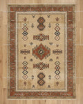 Hand-Knotted Wool Oushak Rug, Beige Geometric Tribal Design