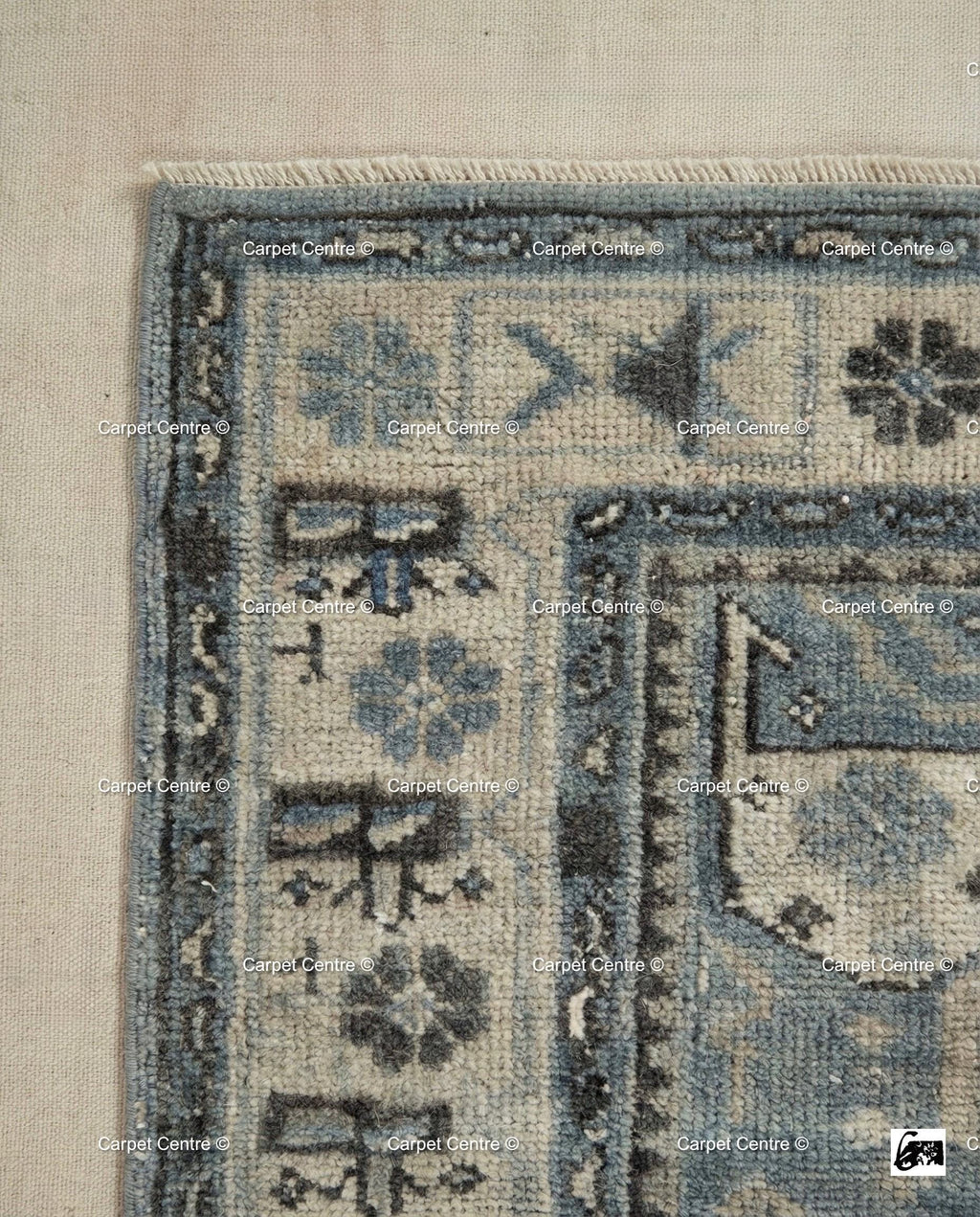 Hand-Knotted Wool Oushak Rug | Slate Blue Geometric Turkish Knot