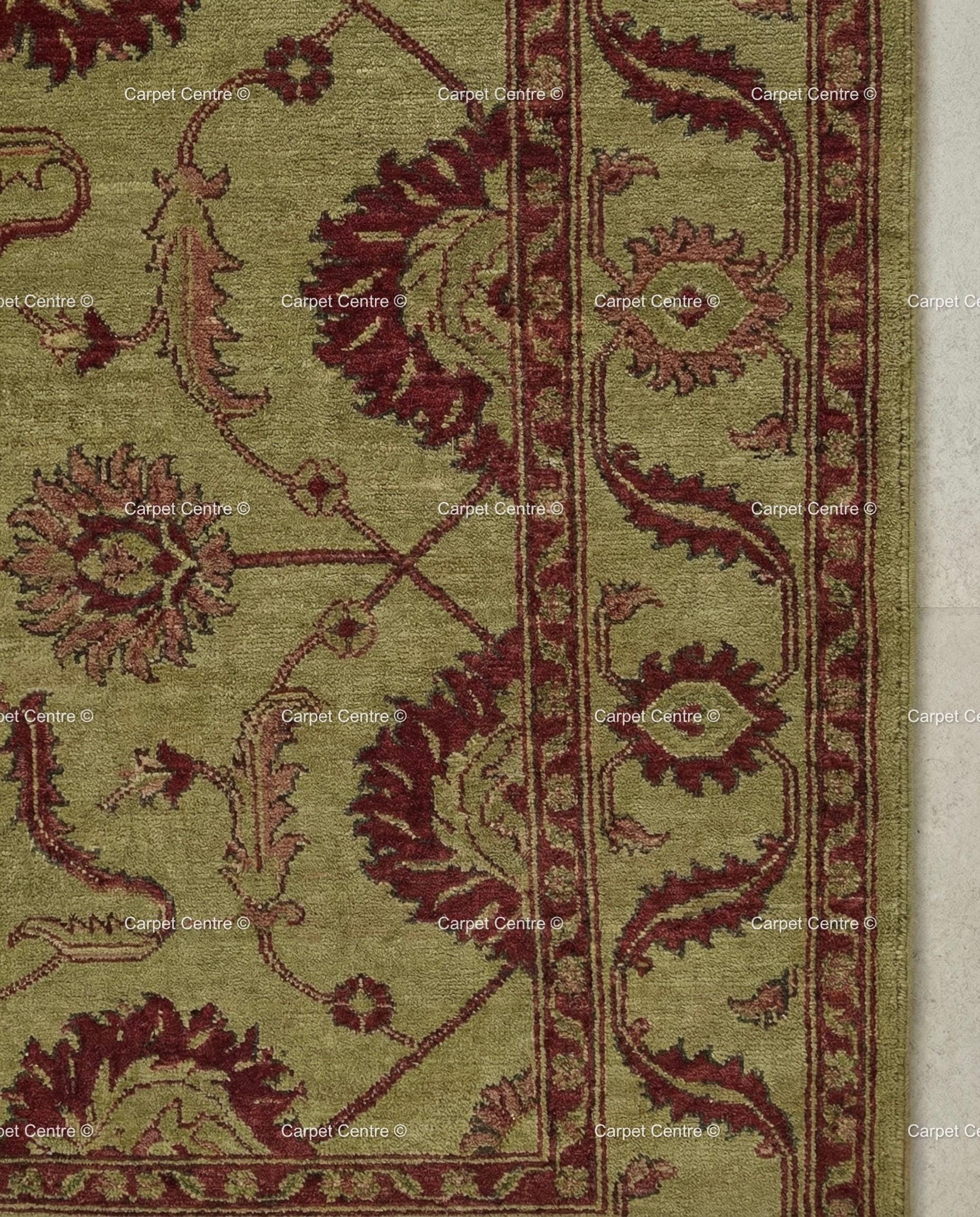 Hand-Knotted Wool Oushak Rug, Sage Green Floral, Arts & Crafts Style