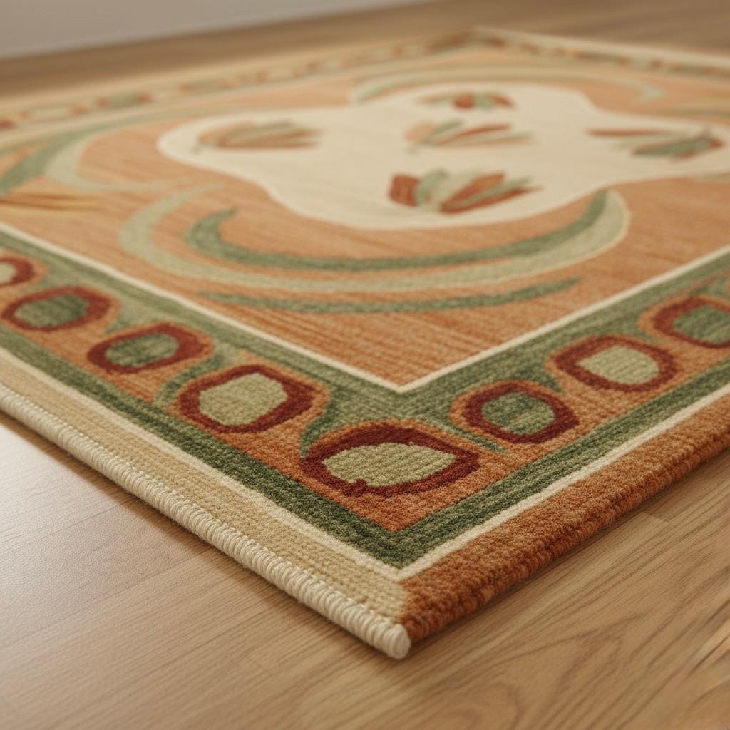 Handwoven Oushak Wool Rug: Terracotta Sage Green Floral Medallion
