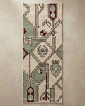 Cream Oushak Wool Runner Rug, Sage Green Geometric Turkish Knot