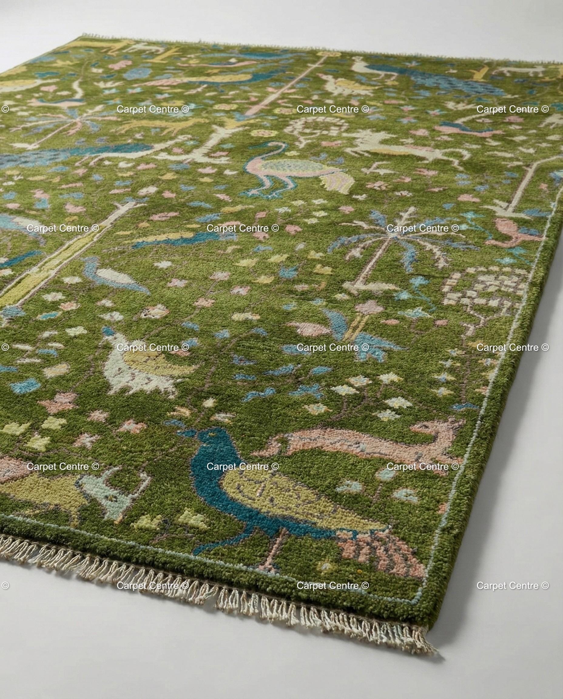 Green Peacock Oushak Rug – Hand Knotted Wool Turkish Rug, 8x10 ft