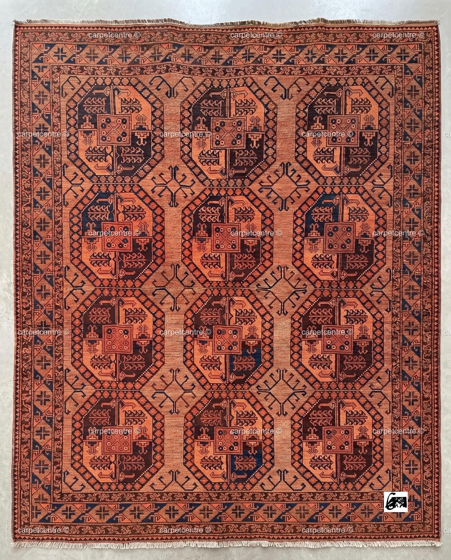 Hand Knotted Oushak Rug, Tribal Geometric Wool Area Rug