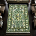 Hand-Knotted Oushak Rug, Emerald Sage Green Floral Medallion, Handspun Wool Area Rug