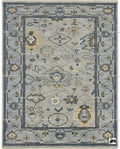 Slate Blue Oushak Rug, Turkish Knot Wool, Vintage Style Medallion
