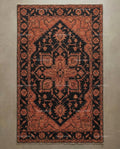 Handmade Oushak Wool Rug, Black and Rust Geometric Medallion