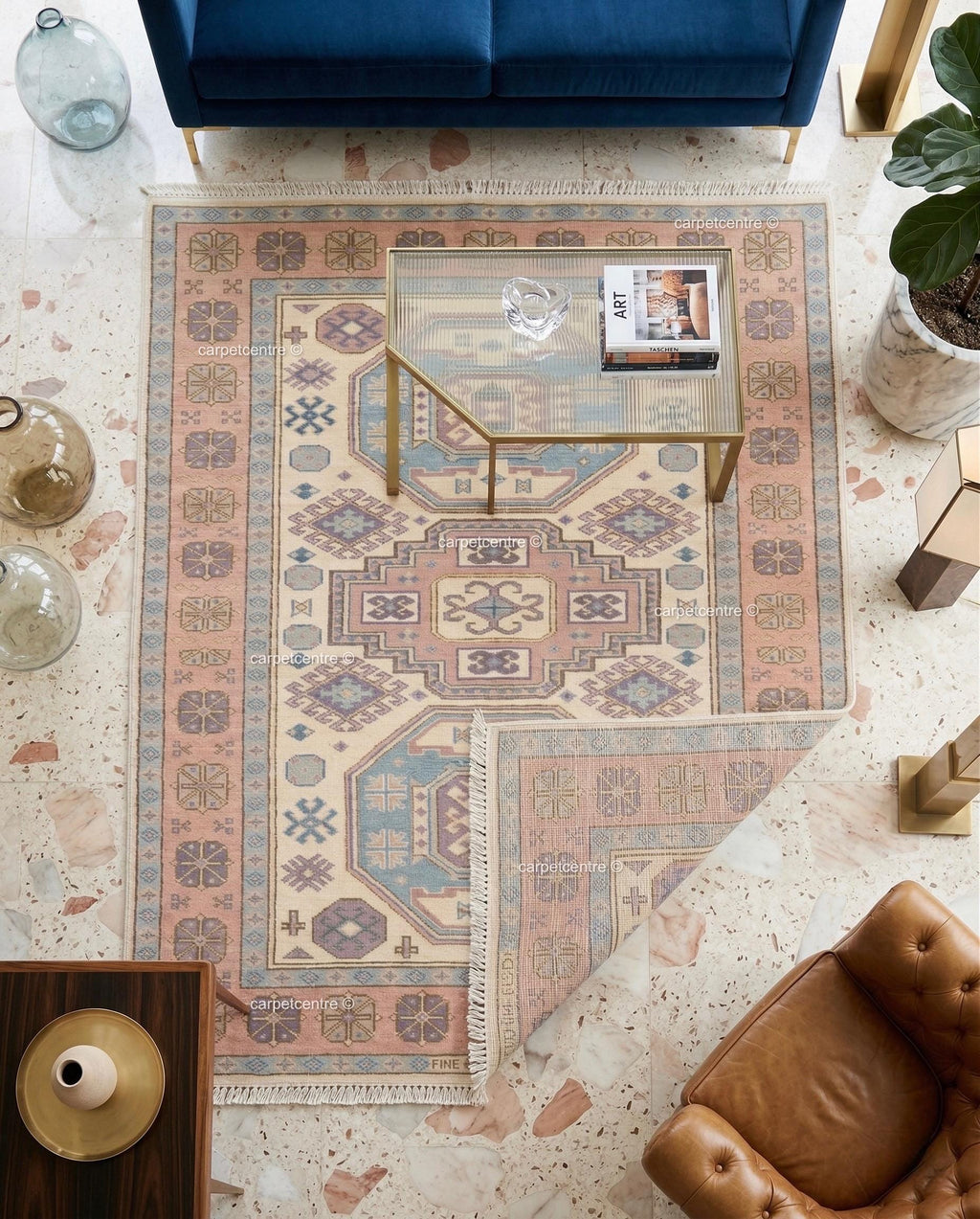 Pastel Oushak Rug, Muted Turkish Geometric Carpet, Boho Nursery Bedroom Decor