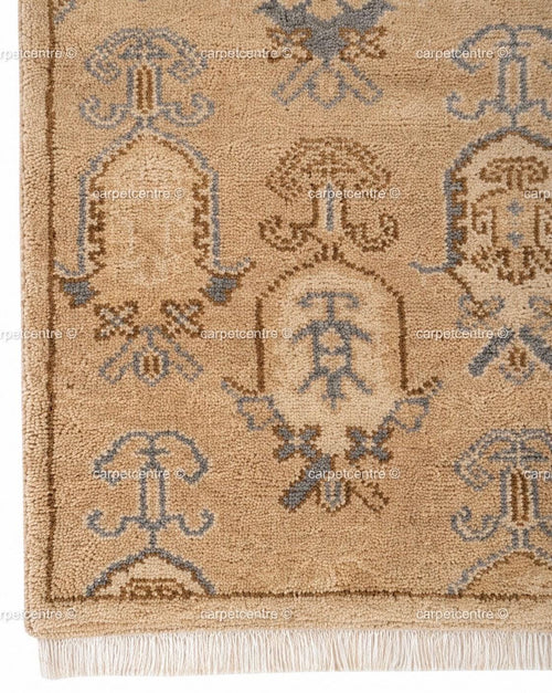 Hand Knotted Oushak Rug, Beige Blue Wool Carpet, Vintage Boho Farmhouse Bedroom Rug