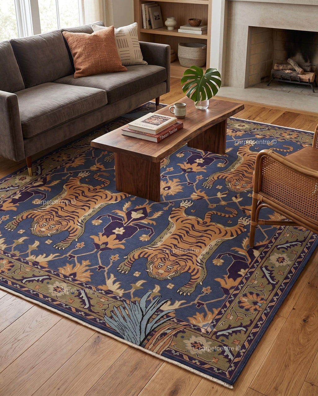 Hand Knotted Tiger Oushak Rug, 100% New Zealand Wool, Turkish Animal Motif Area Rug