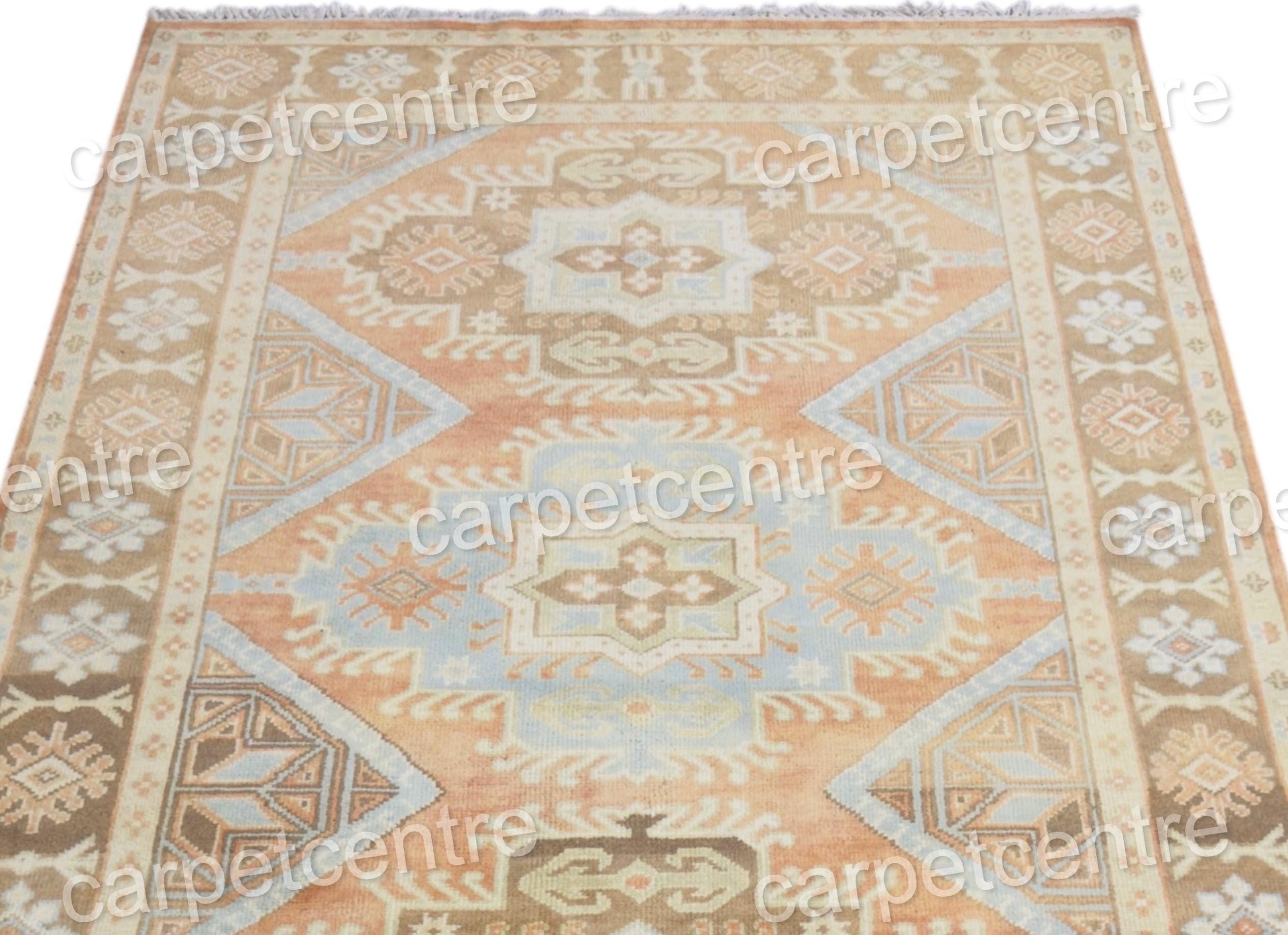 Hand Knotted Wool Rug, Terracotta Muted Orange Tribal Design, Vintage Style Carpet