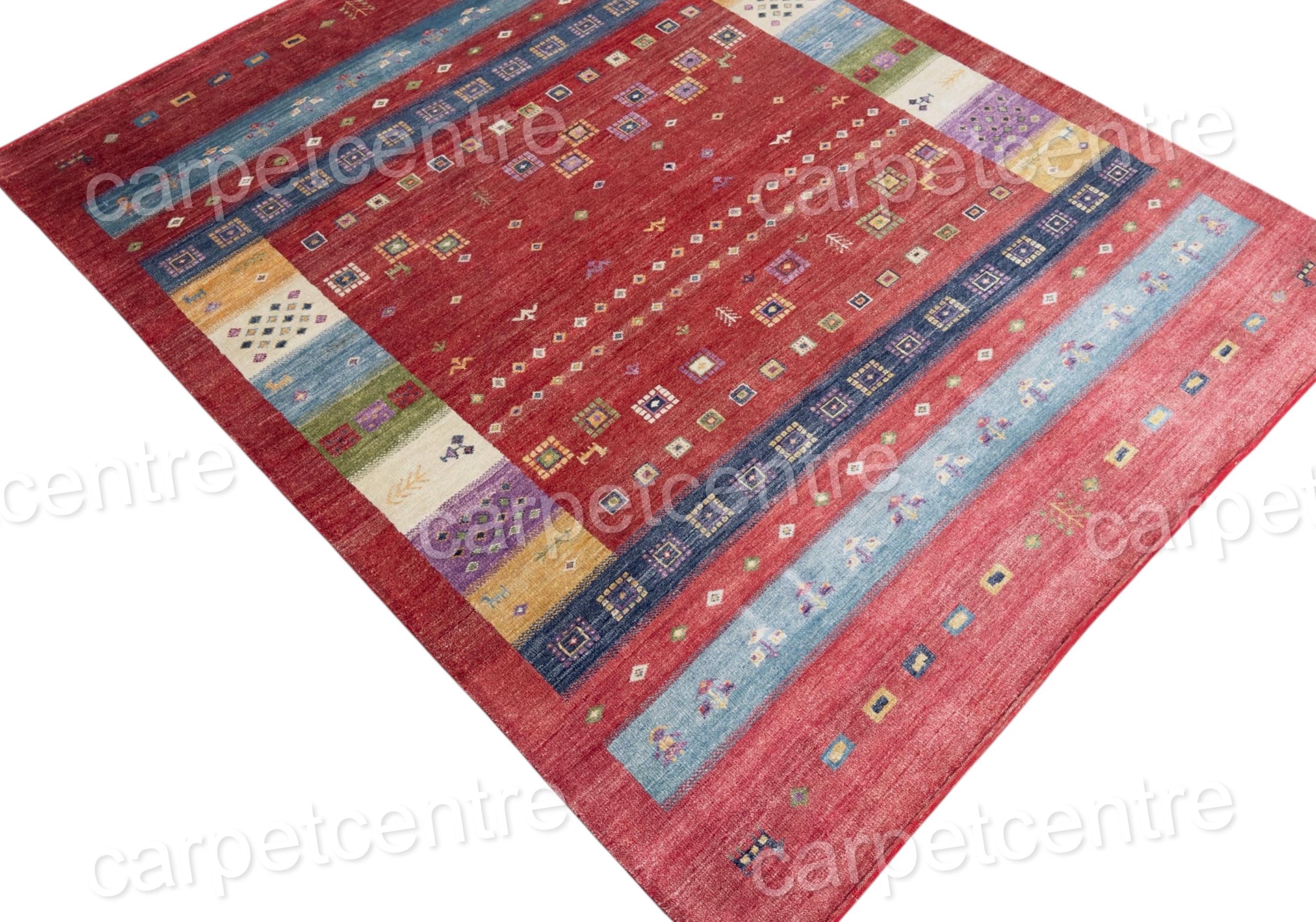 Hand-Knotted Bamboo Silk Rug | Red Geometric Tribal Gabbeh Carpet (7'5"x5'9")