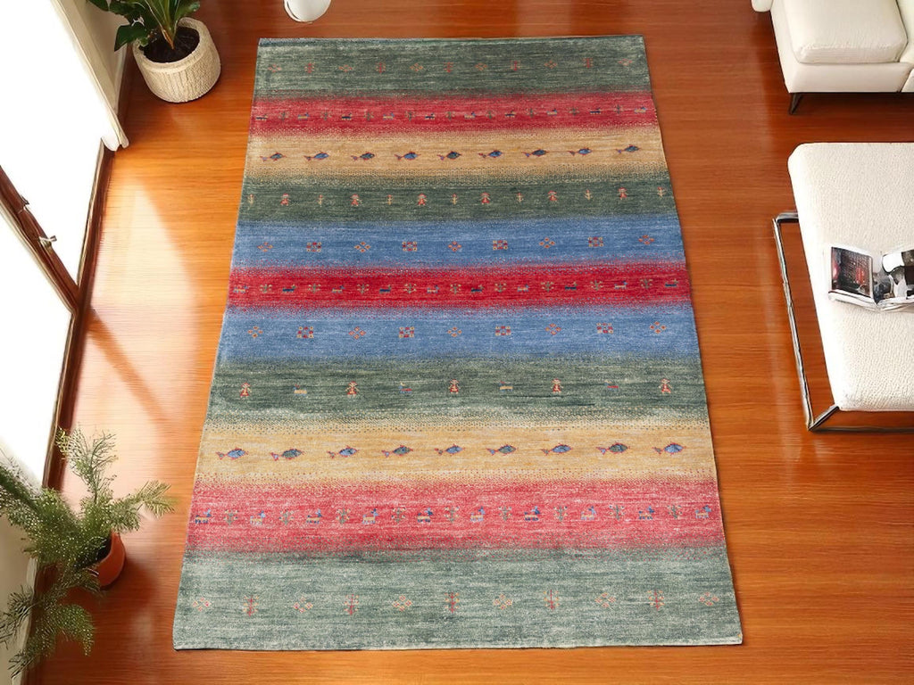Handwoven Bamboo Silk Fish Rug: Multicolor Gabbeh Style Area Carpet