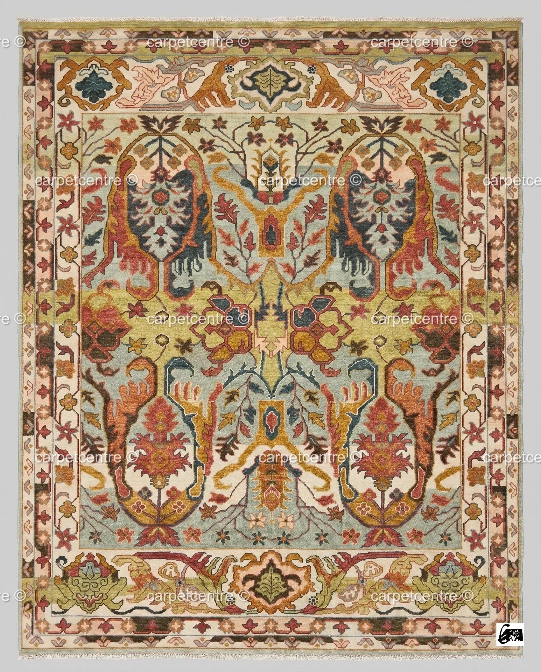 Hand Knotted Oushak Rug, Chinoiserie Botanical Wool Area Rug, Turkish Floral Carpet