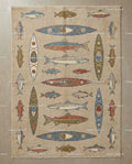 Hand-Knotted Turkish Wool Oushak Rug, Canoe & Fish Design