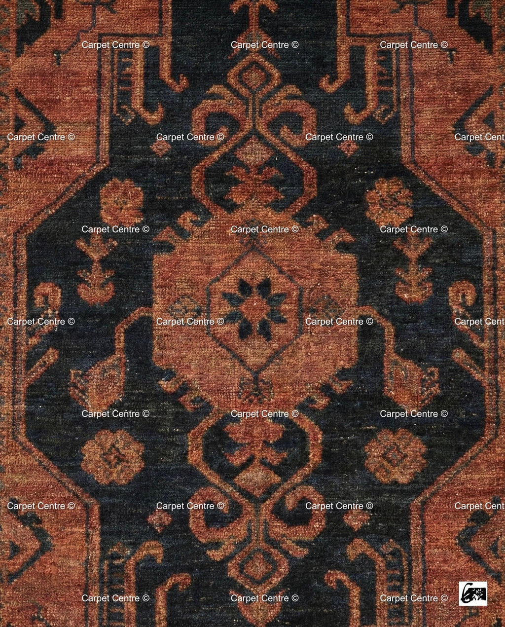 Hand Knotted Oushak Wool Runner, Black & Rust Geometric Hallway Rug
