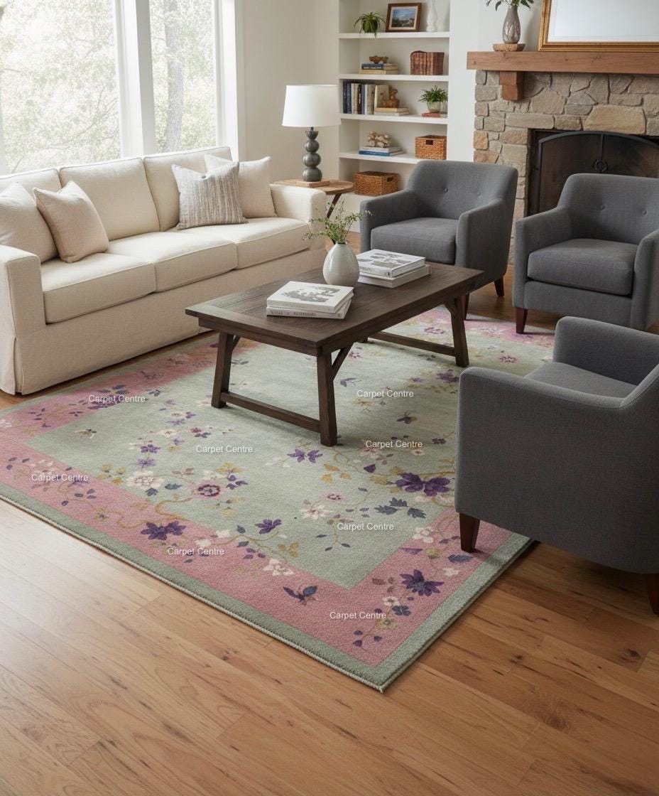Hand-Knotted Oushak Wool Rug: Pastel Chinoiserie Floral Design