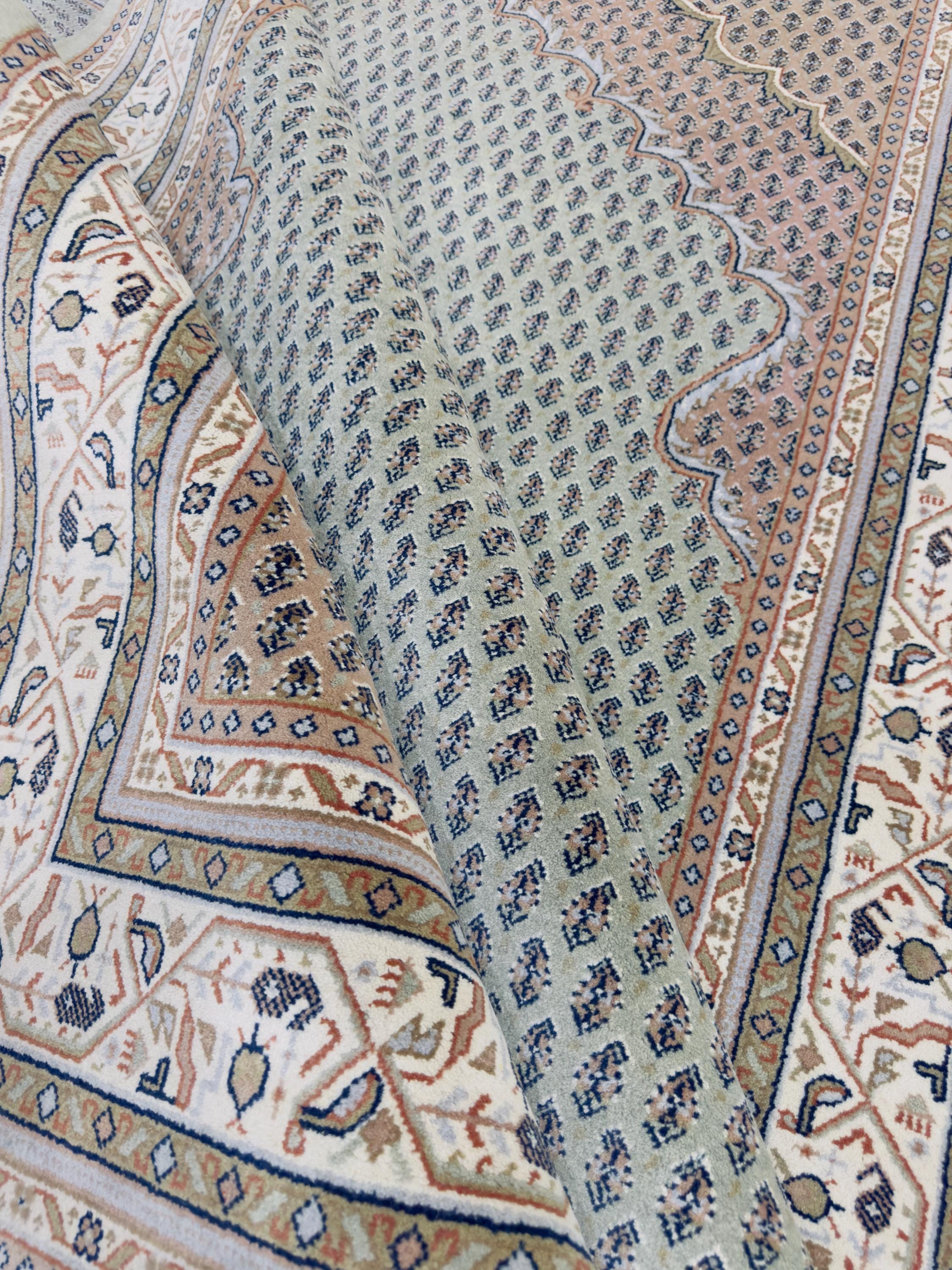 Hand-Knotted Wool Rug 7'9"x5'8", Sage Green Persian Boteh Style Carpet
