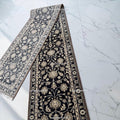 Handmade Oushak Wool Runner Rug, Black and Gold Floral Design Hallway Entryway Runner
