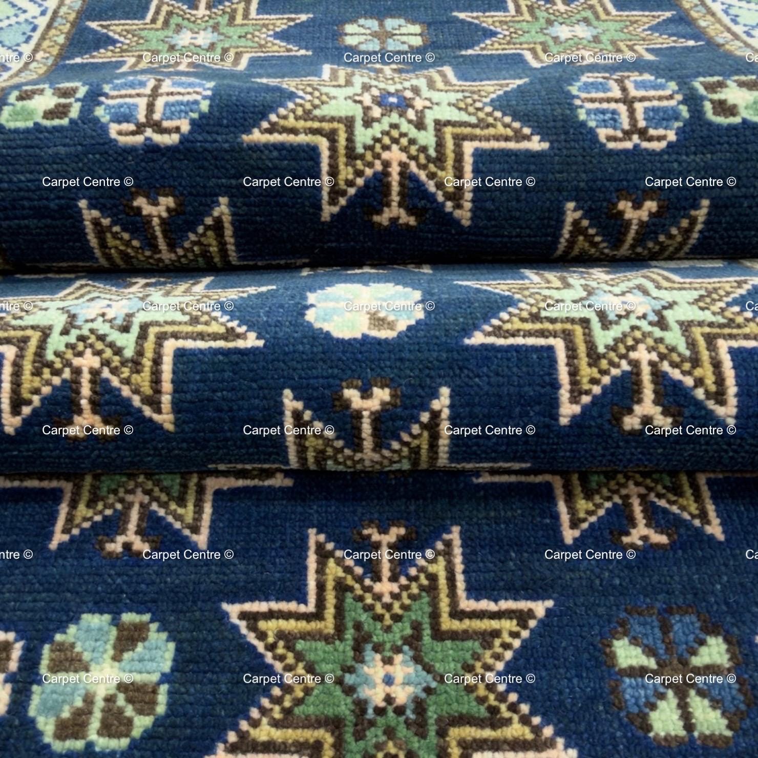 Oriental Star Design Navy Blue Oushak Runner Rug , Traditional Style Kitchen-Hallway-Entryway Rug