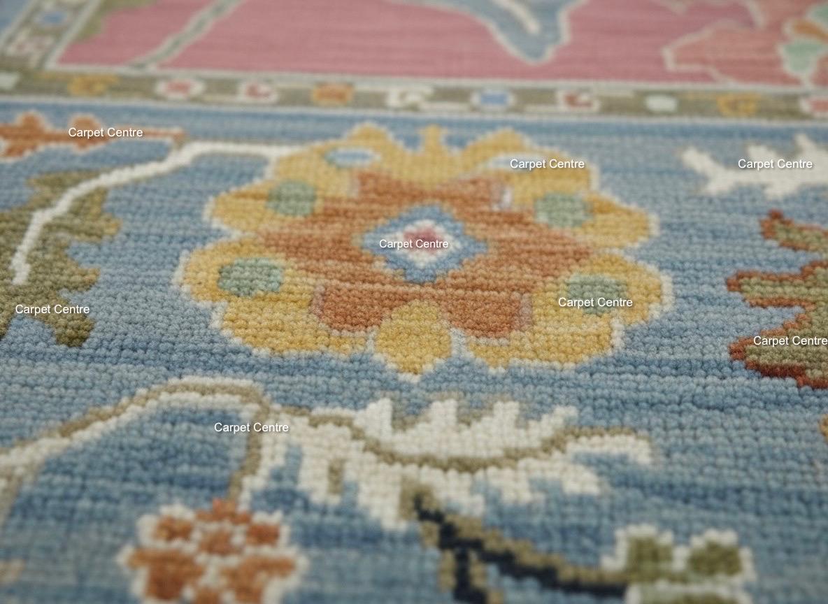 Hand-Knotted Oushak Wool Rug | Dusty Rose Bohemian Floral