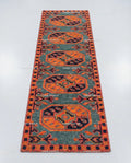 Teal Oushak Wool Runner, Hand Knotted Geometric Hallway Carpet