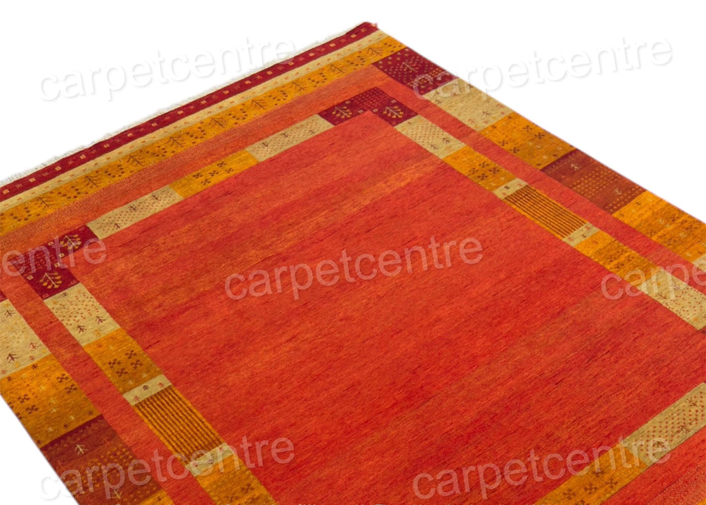 Hand Knotted Wool Rug | Terracotta & Gold Geometric, Indian Artisan Made (7'9" x 5'7")