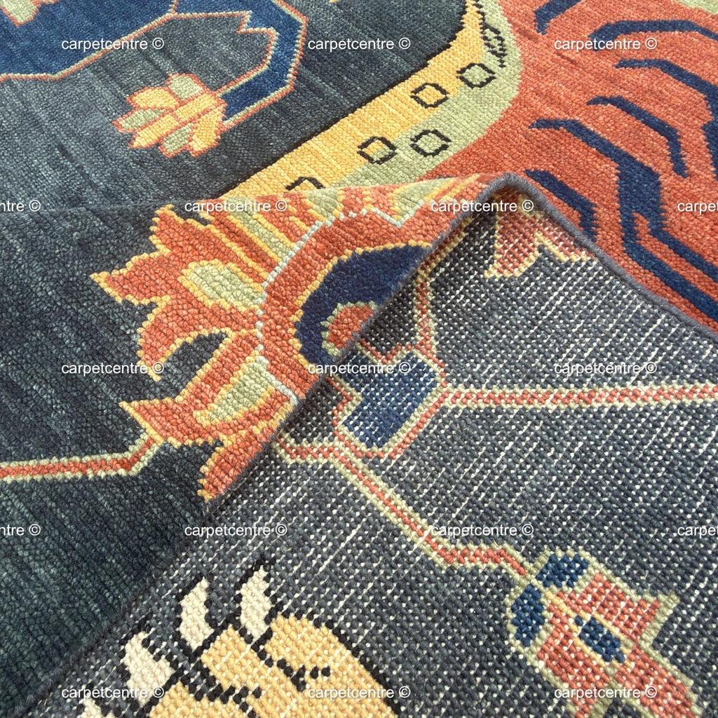 Tibetan Tiger Print Oushak Rug, Hand Knotted Wool 6x8 8x10 9x12 10x14 Area Carpet, Charcoal Rust Maximalist Decor Living Room Bedroom Decor