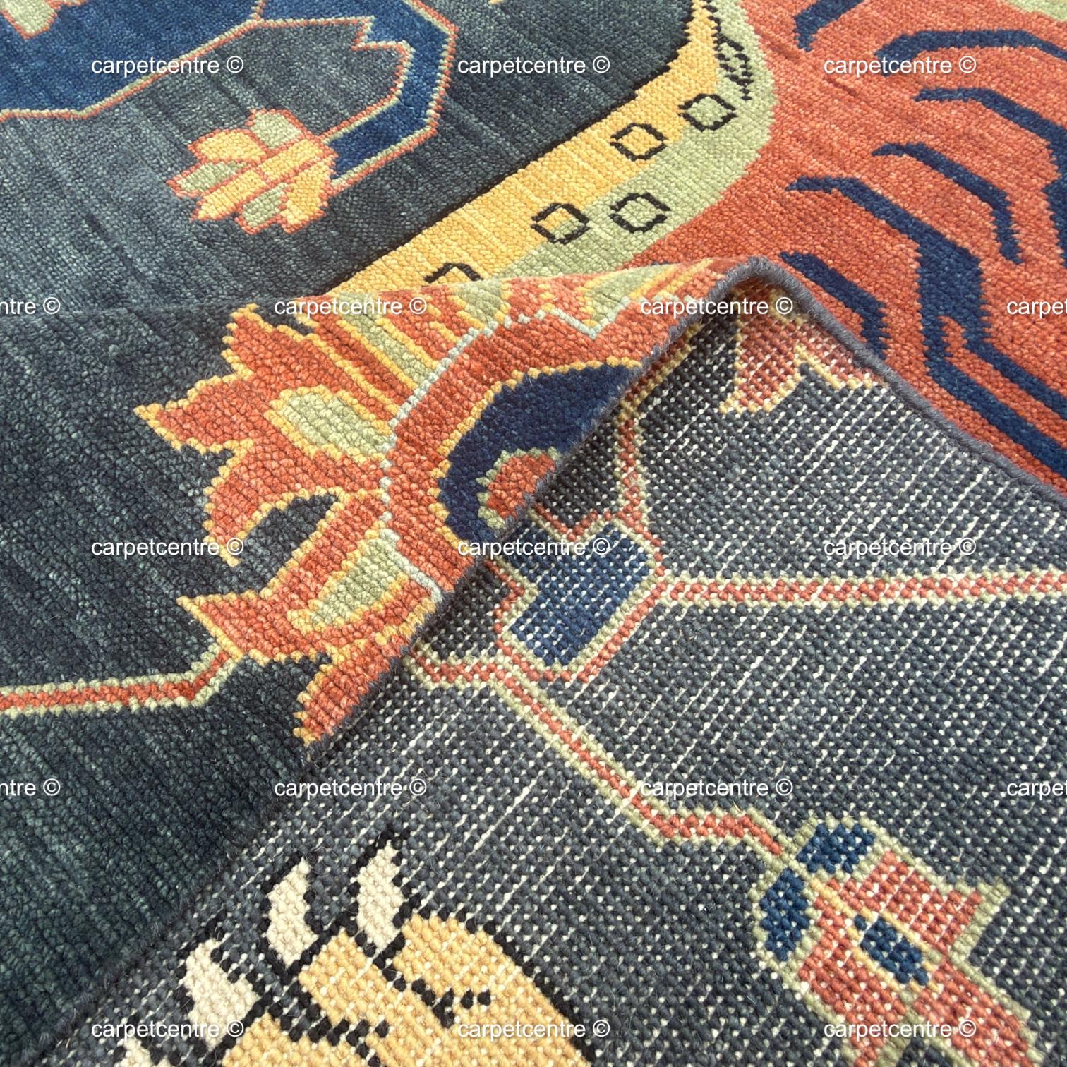 Tibetan Tiger Print Oushak Rug, Hand Knotted Wool 6x8 8x10 9x12 10x14 Area Carpet, Charcoal Rust Maximalist Decor Living Room Bedroom Decor