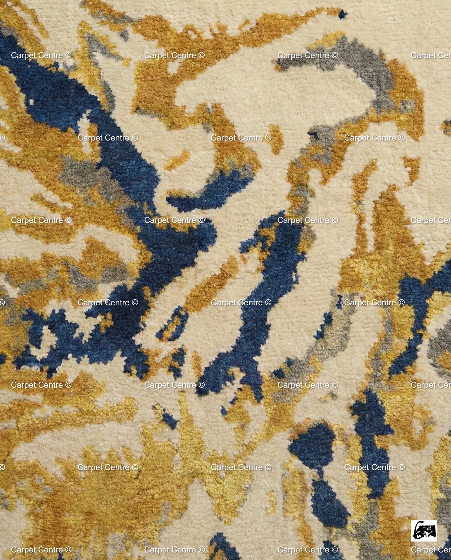 Hand-Knotted Silk Wool Abstract Tiger Oushak Rug, Modern Animal Print Area Rug