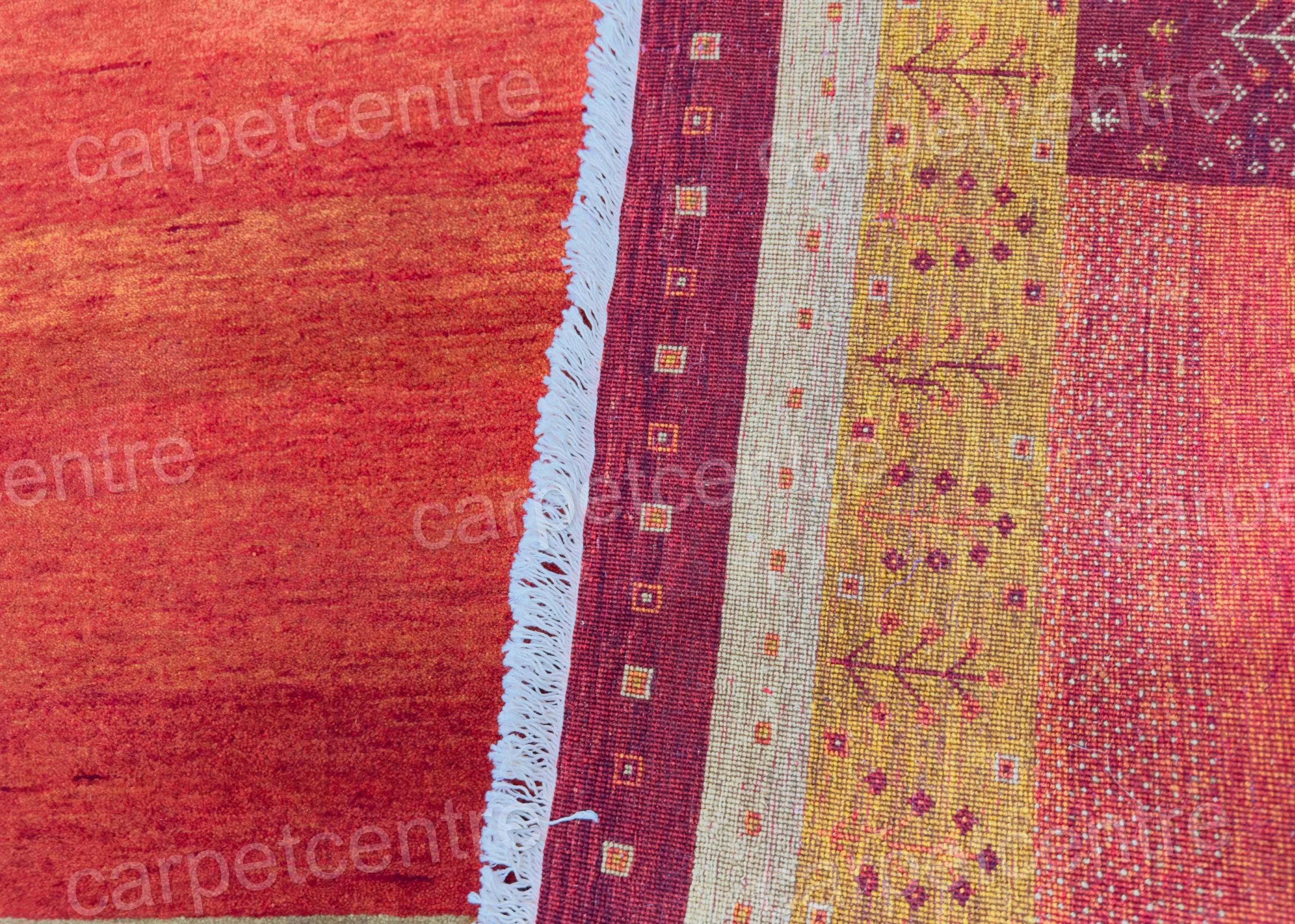 Hand Knotted Wool Rug | Terracotta & Gold Geometric, Indian Artisan Made (7'9" x 5'7")