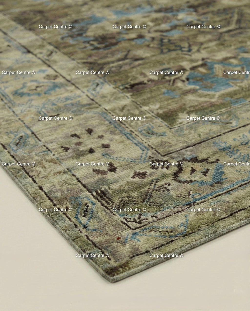 Hand Knotted Turkish Wool Rug, Olive Green Tribal Oushak, 8x10