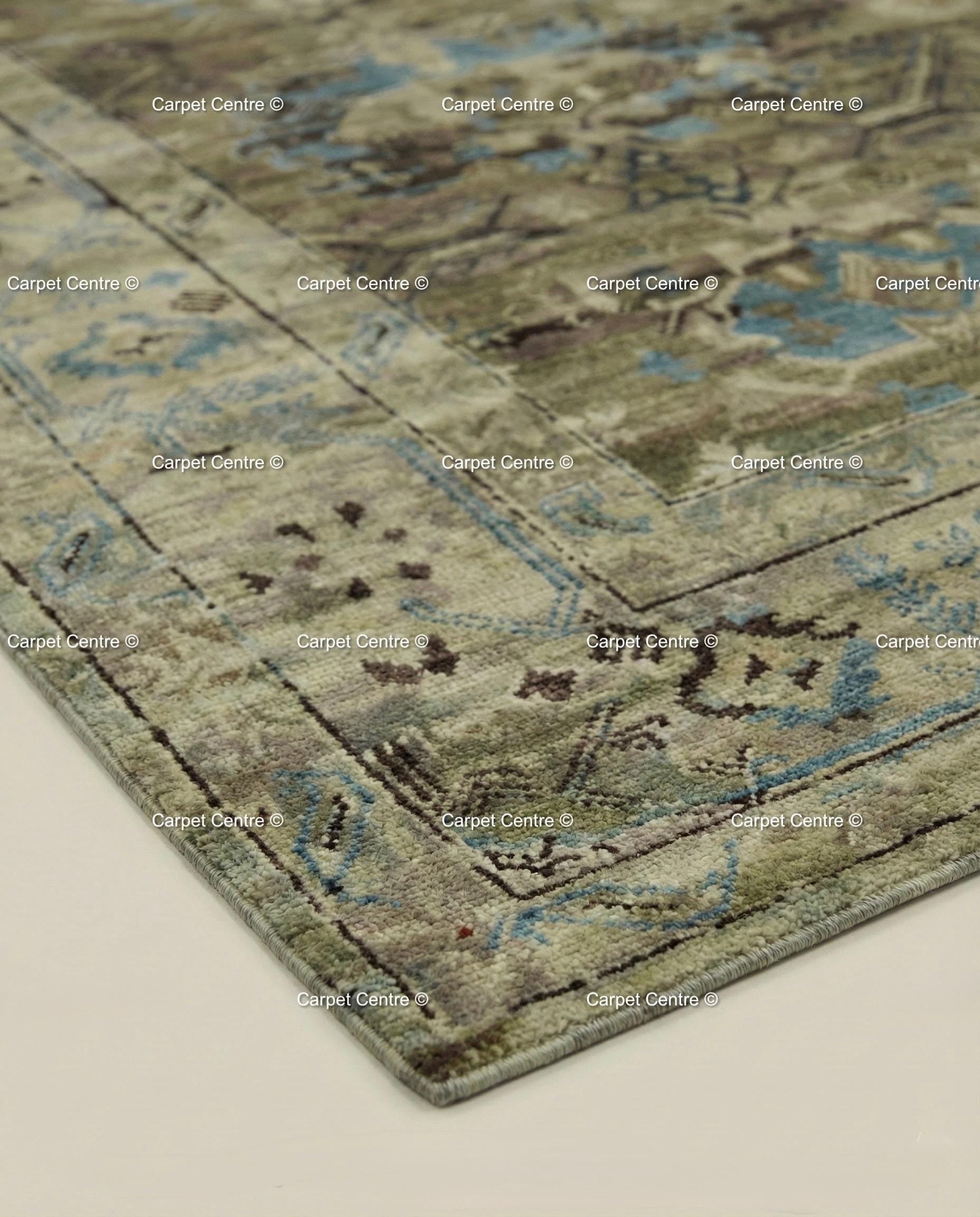 Hand Knotted Turkish Wool Rug, Olive Green Tribal Oushak, 8x10