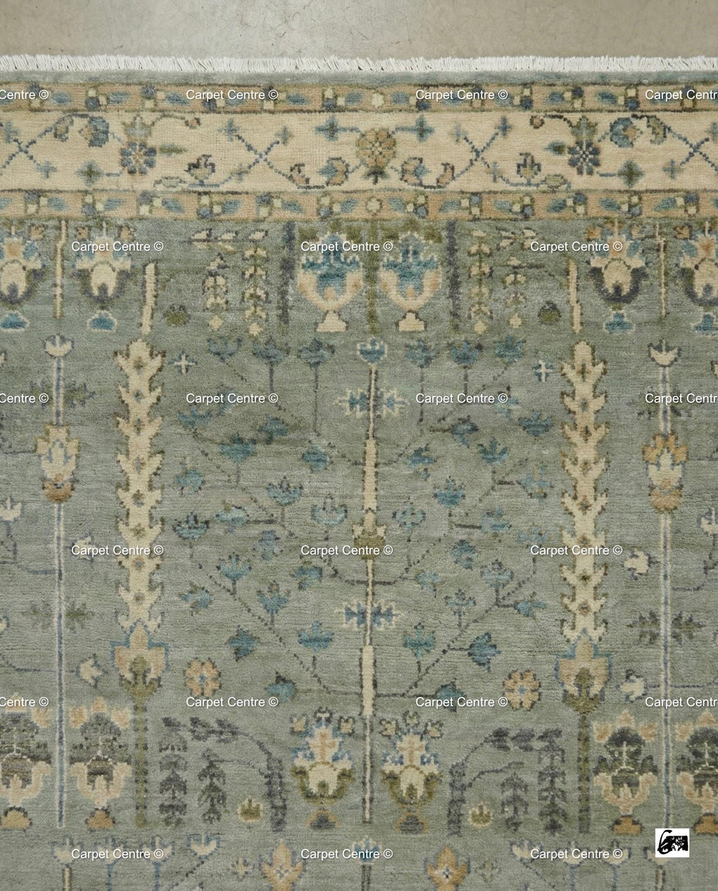 Hand Knotted Wool Oushak Rug, Muted Slate Blue Tree of Life Carpet