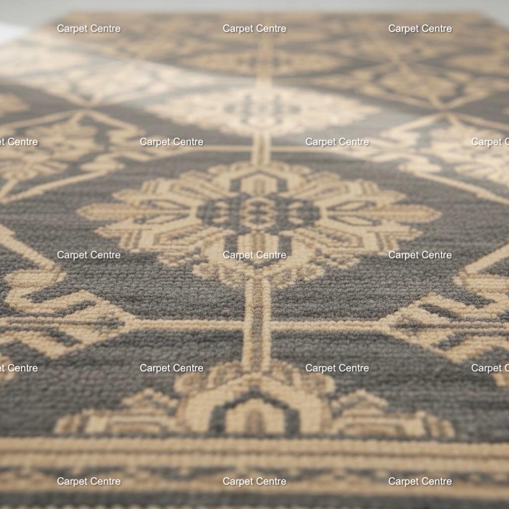 Hand-Knotted Wool Runner Rug, Charcoal Gray Oushak Style, Geometric Medallion