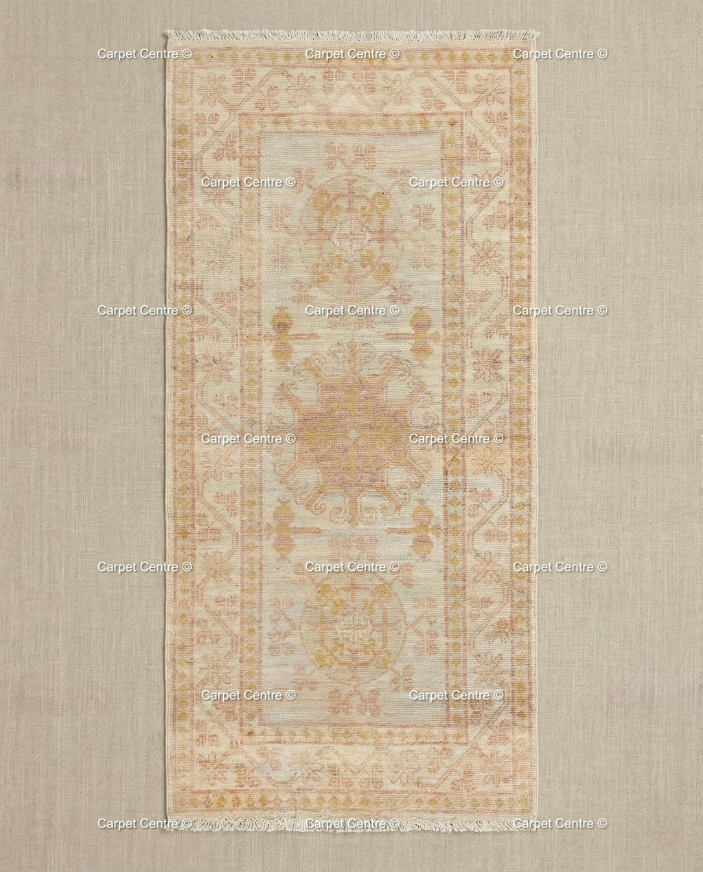 Custom Hand-Knotted Oushak Wool Runner Rug, Pink & Beige, 4x7 Foot ( Without Fringe )