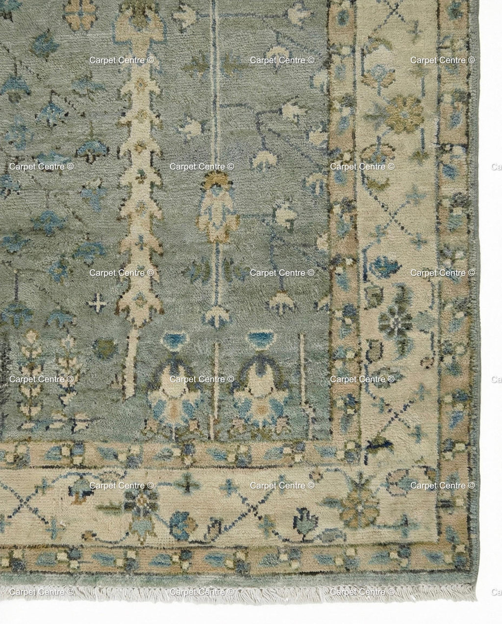 Hand Knotted Wool Oushak Rug, Muted Slate Blue Tree of Life Carpet