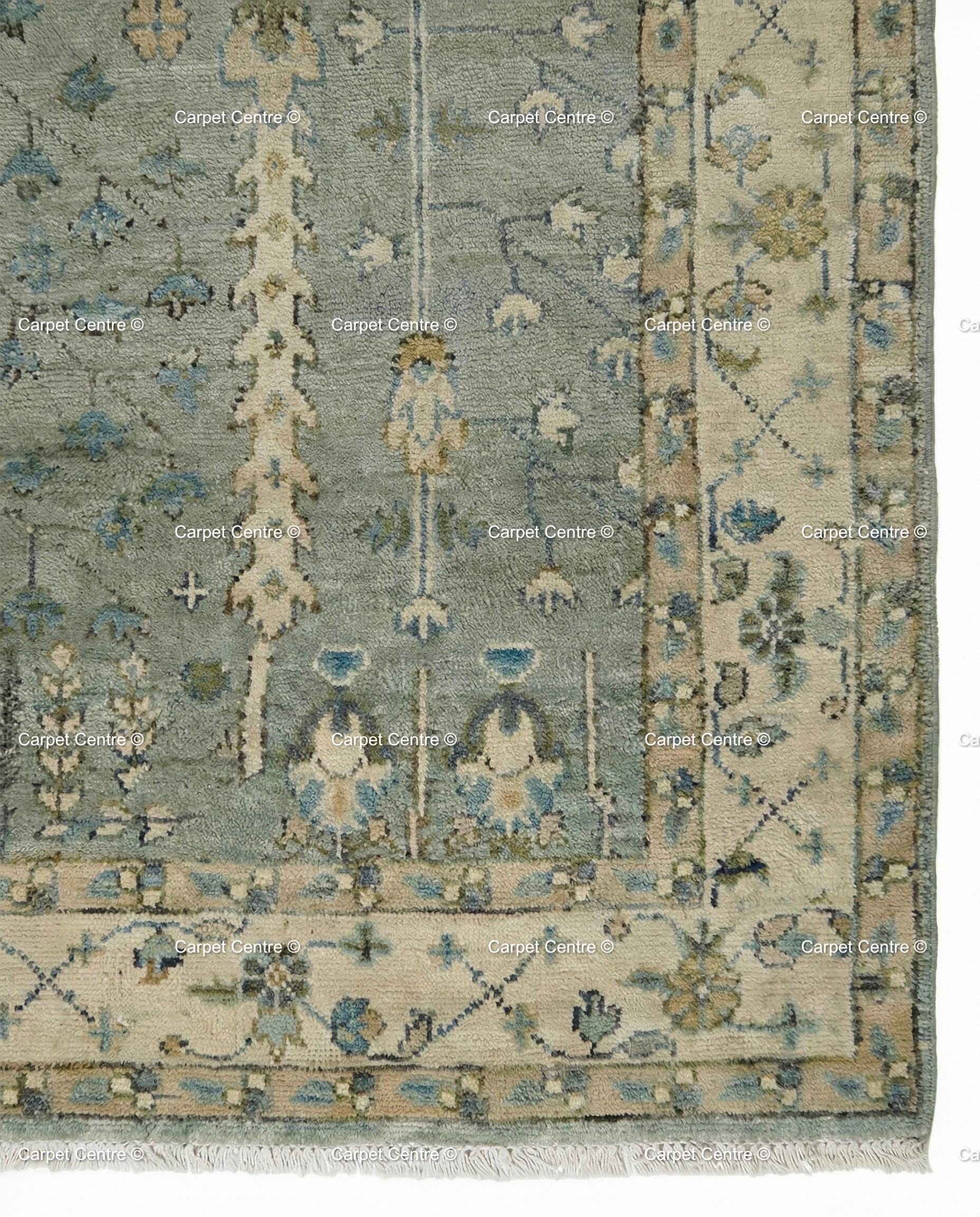 Hand Knotted Wool Oushak Rug, Muted Slate Blue Tree of Life Carpet