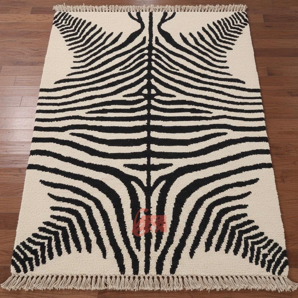 Hand-Knotted Wool Zebra Print Rug, Modern Statement Rug