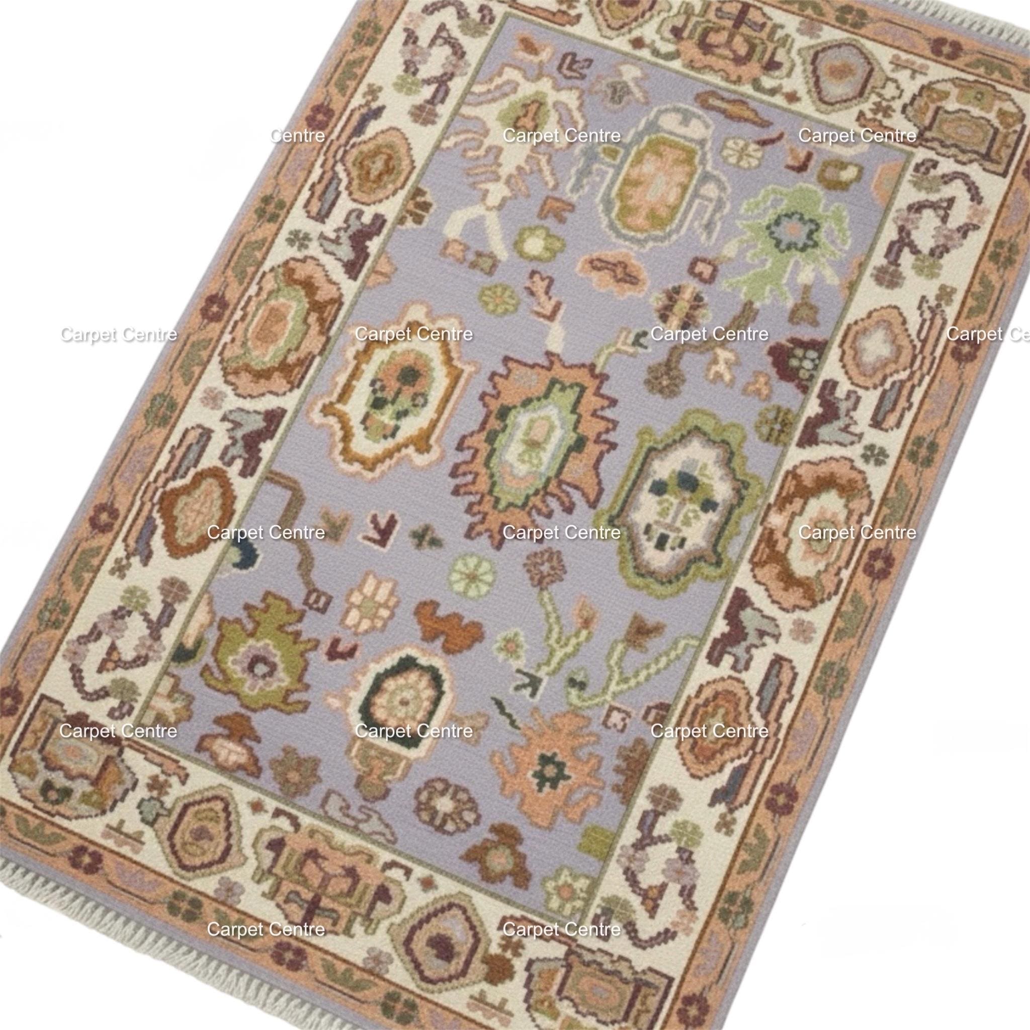 Lavender Oushak Rug, Hand-Knotted Wool Area Rug, Modern Boho Style