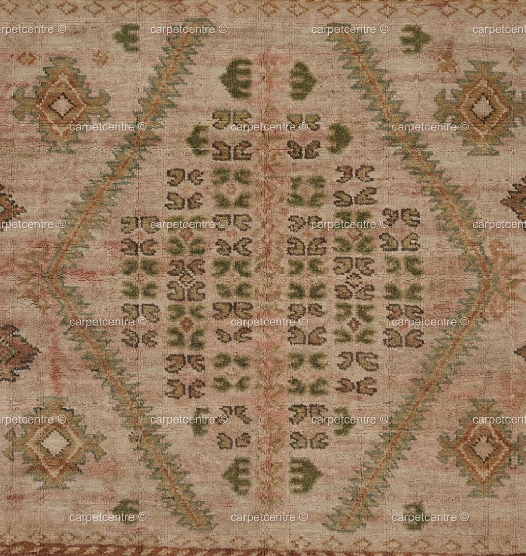 Hand-Knotted Oushak Rug: Muted Sage Green, Terracotta Wool Area Rug (8x10, 9x12)