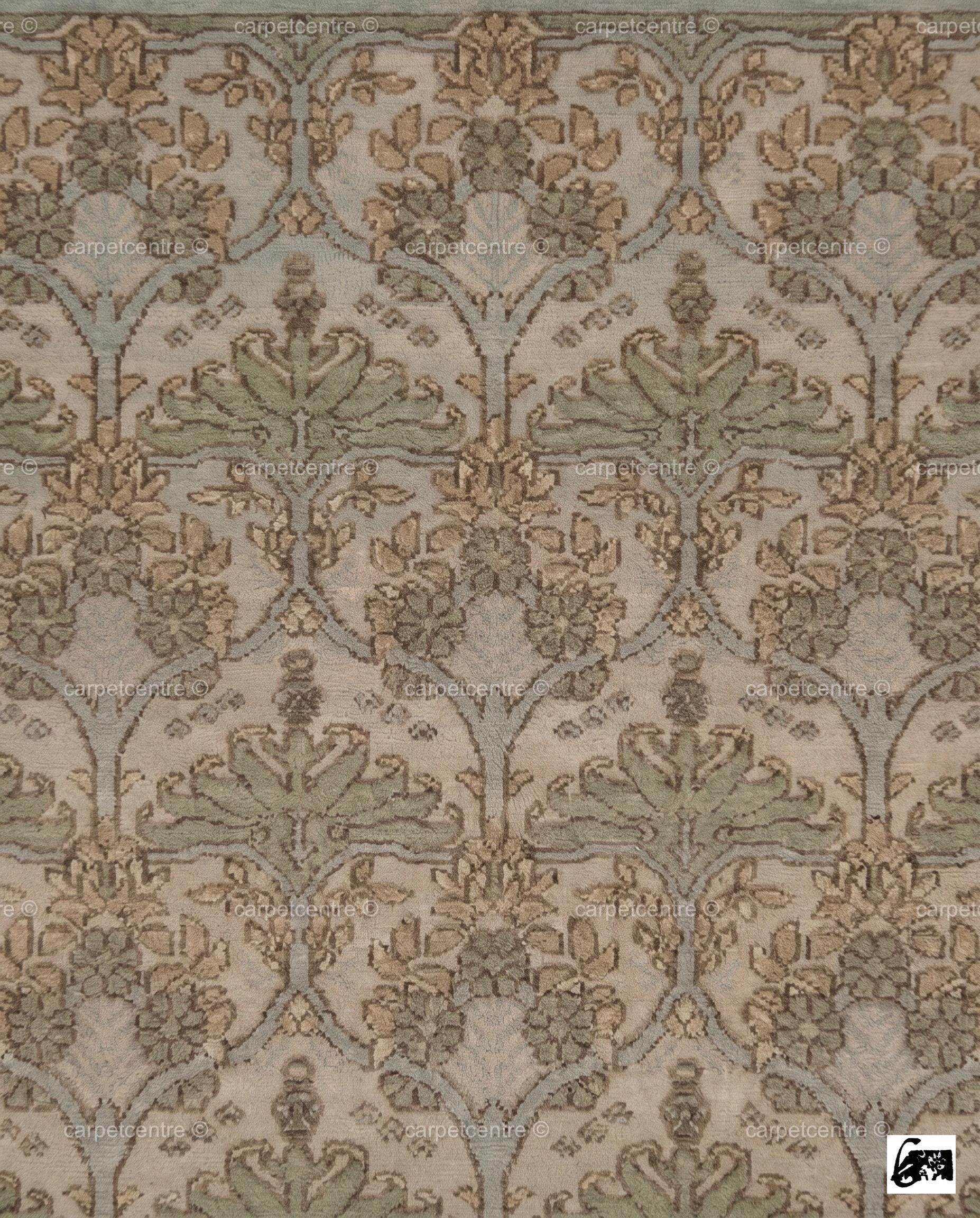 Muted Floral Botanical Oushak Rug | Sage Green Beige Wool Carpet | French Country Cottagecore Home