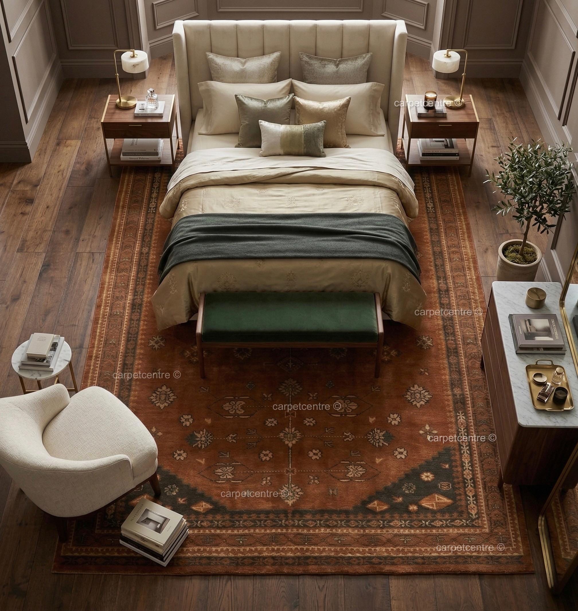 Hand-knotted Wool Oushak Rug: Terracotta Orange, Muted Rust Boho Decor