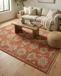 Hand-Knotted Oushak Rug – Terracotta Rust Wool Pile, Geometric Turkish Style 8x10 9x12 10x14 Area Rug Bedroom Living Room