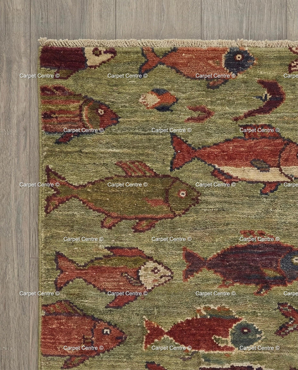 Hand Knotted Wool Fish Rug, Turkish Oushak Style, Lake House Decor