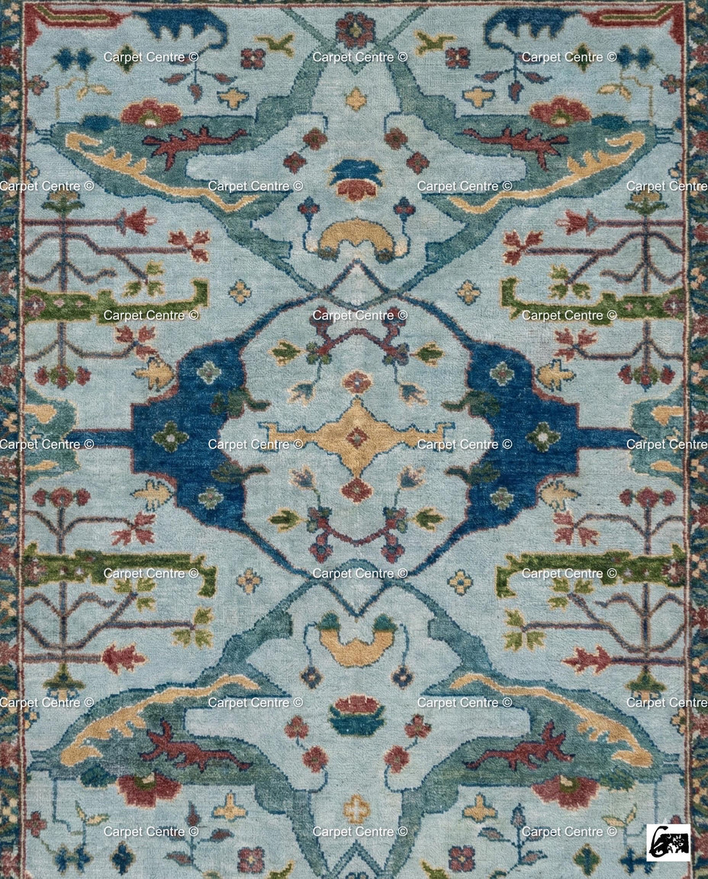 Hand Knotted Wool Oushak Rug, Geometric Serapi Style, Coastal Farmhouse